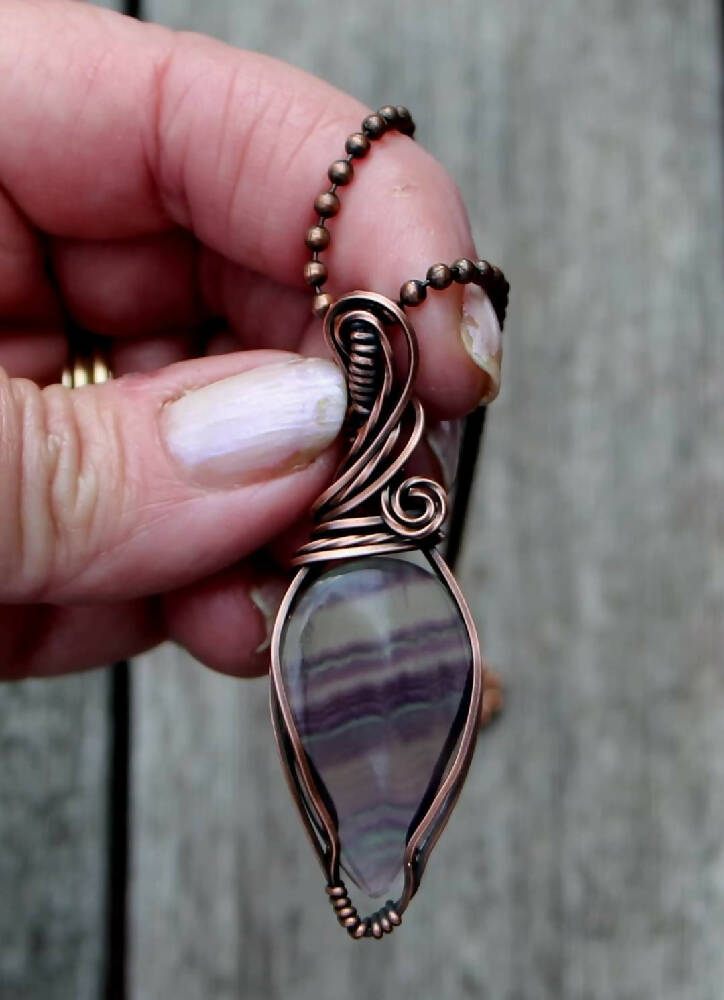 Rainbow Fluorite in Copper with chain