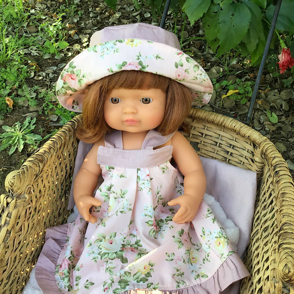 34-43cm dolls Sundress and Sunhat - Dusty pink