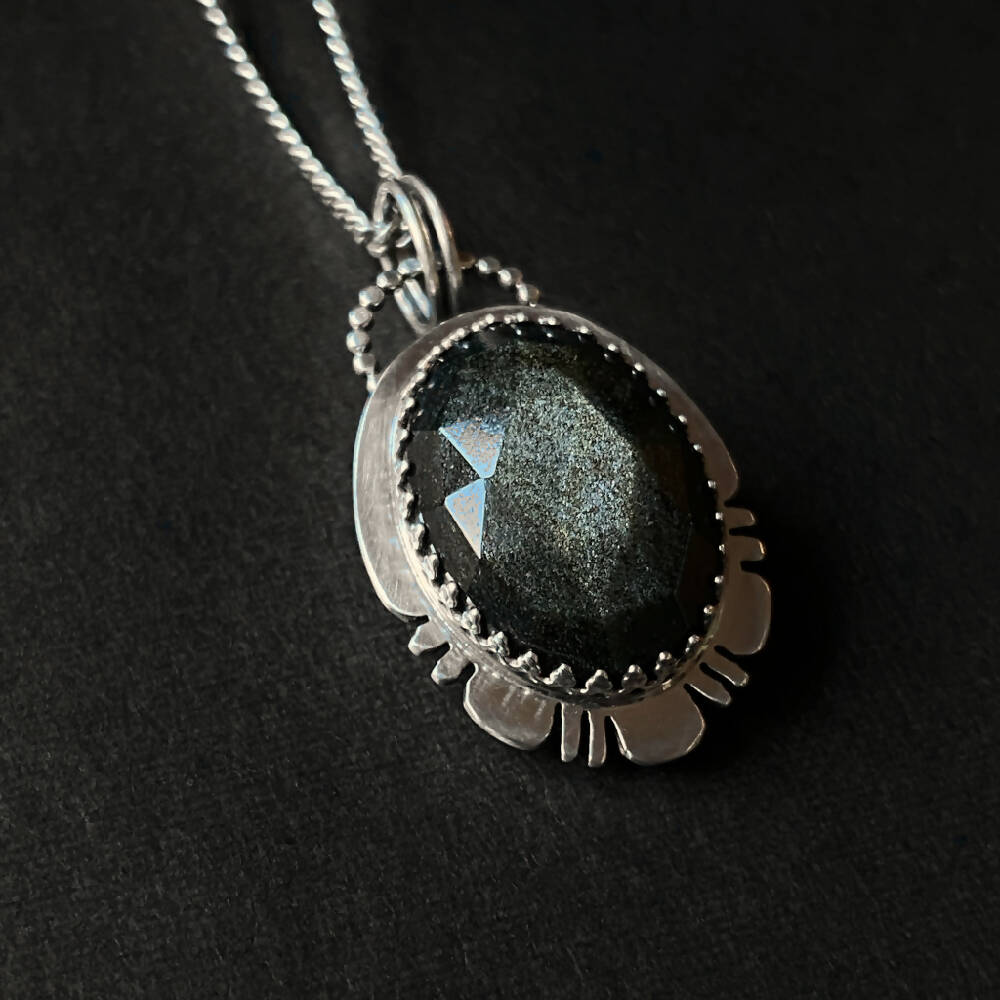 Pendant Sterling Silver Ornate Bezel Obsidian Oval 1 D