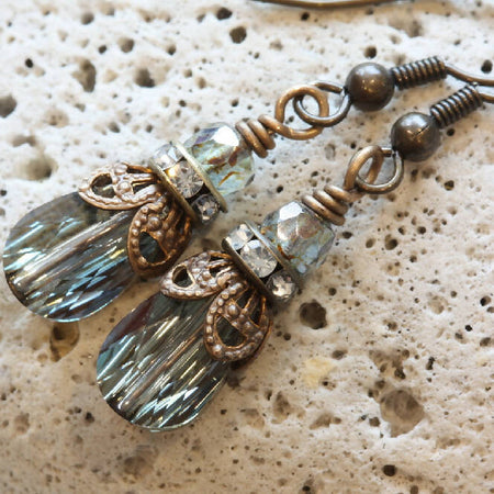 Swarovski Crystal and Brass Earrings Smokey Quartz
