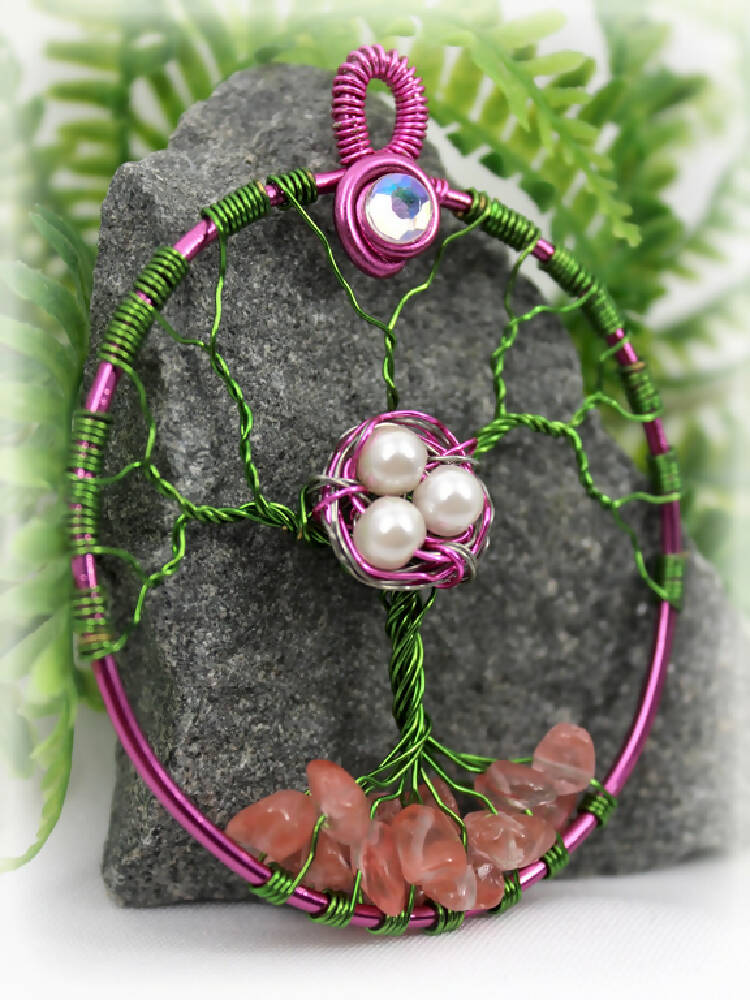 Tree of Life Birds Nest with Cherry Rose Quartz