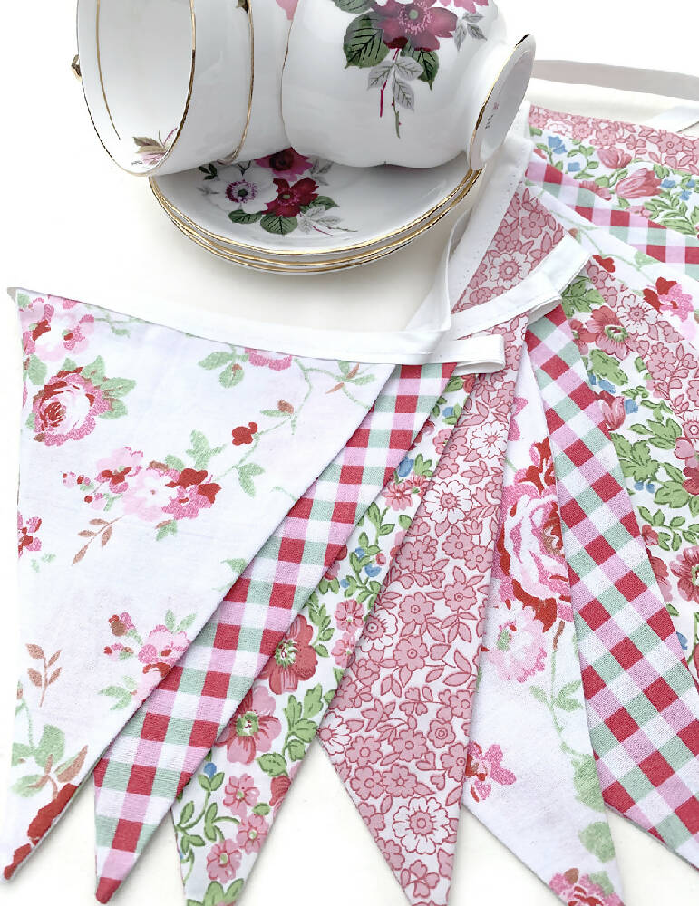 Floral & Check, Vintage Style Flag Bunting