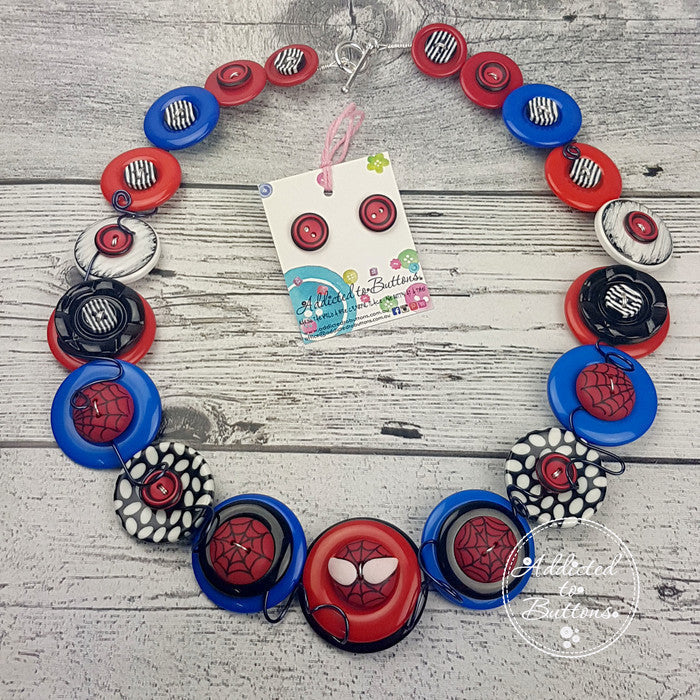 Button Necklace Superhero Spider guy Jewellery Earrings and Necklace