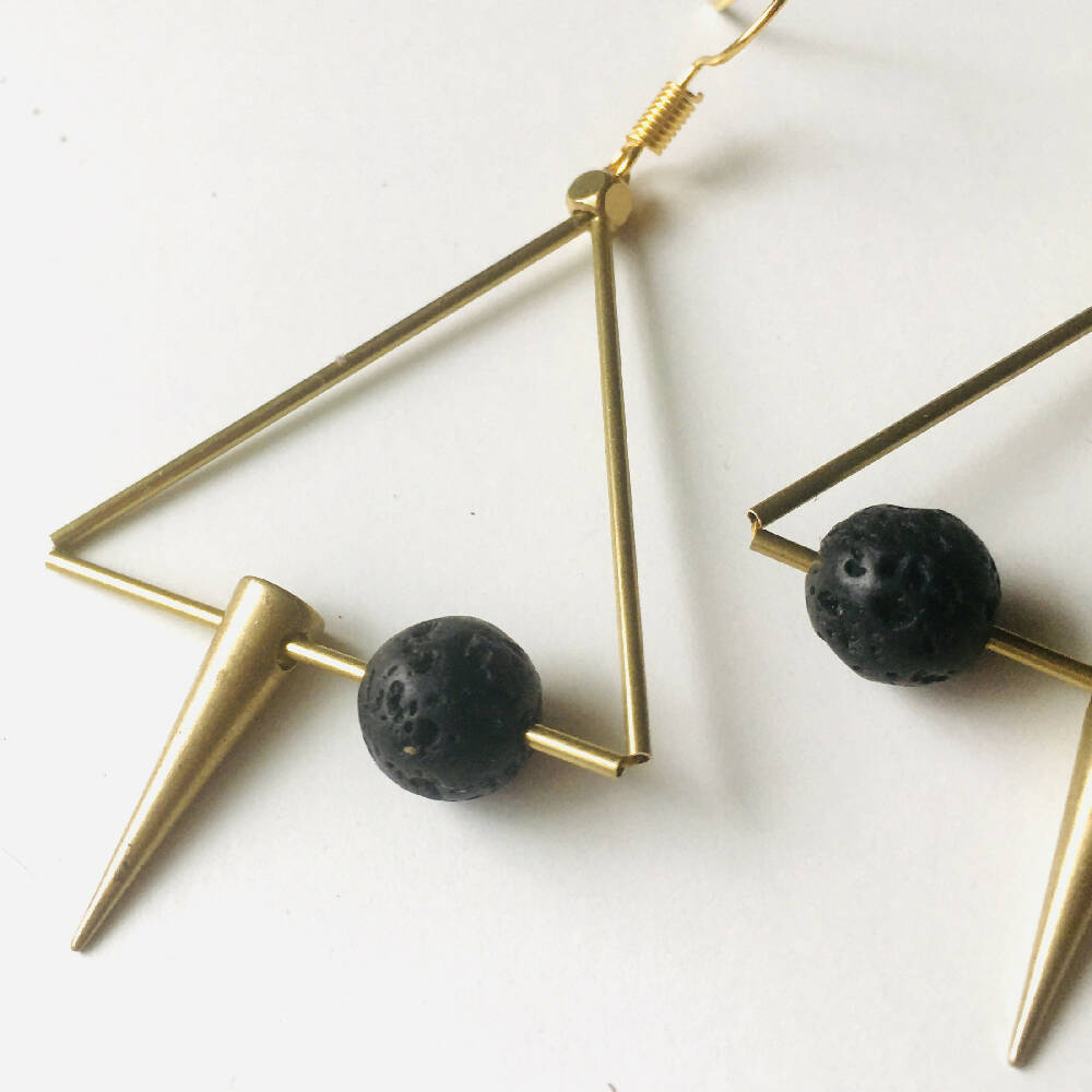 Triangle sensory black and gold dangle earrings