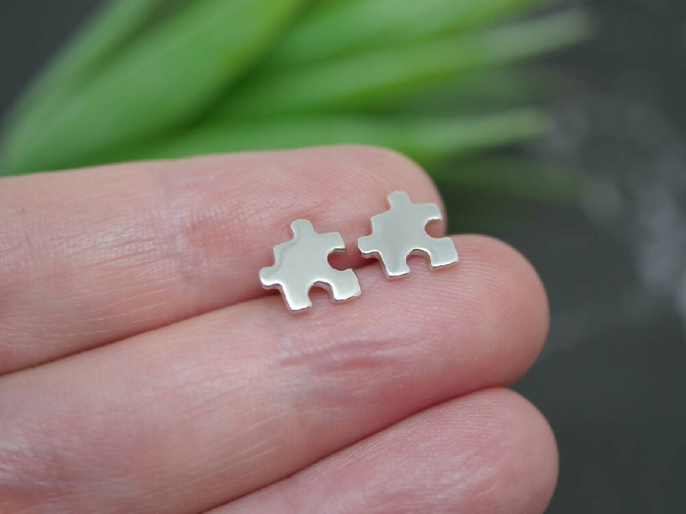Jigsaw Studs - Handmade Sterling Silver Puzzle Earrings by Purplefish Designs