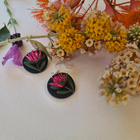 3D Pink Proteas Dangle Earrings