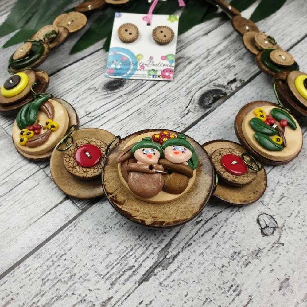 Babies Gum Leaf - Natural Coconut Button Jewellery - Earrings & Necklace