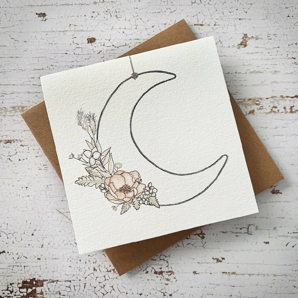 Square Card With Hand Drawn Watercolour Florals - MOON