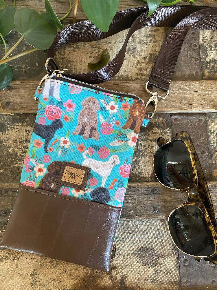 Mini & Small Crossbody Bag - Labradoodle/Dk. Brown Faux Leather