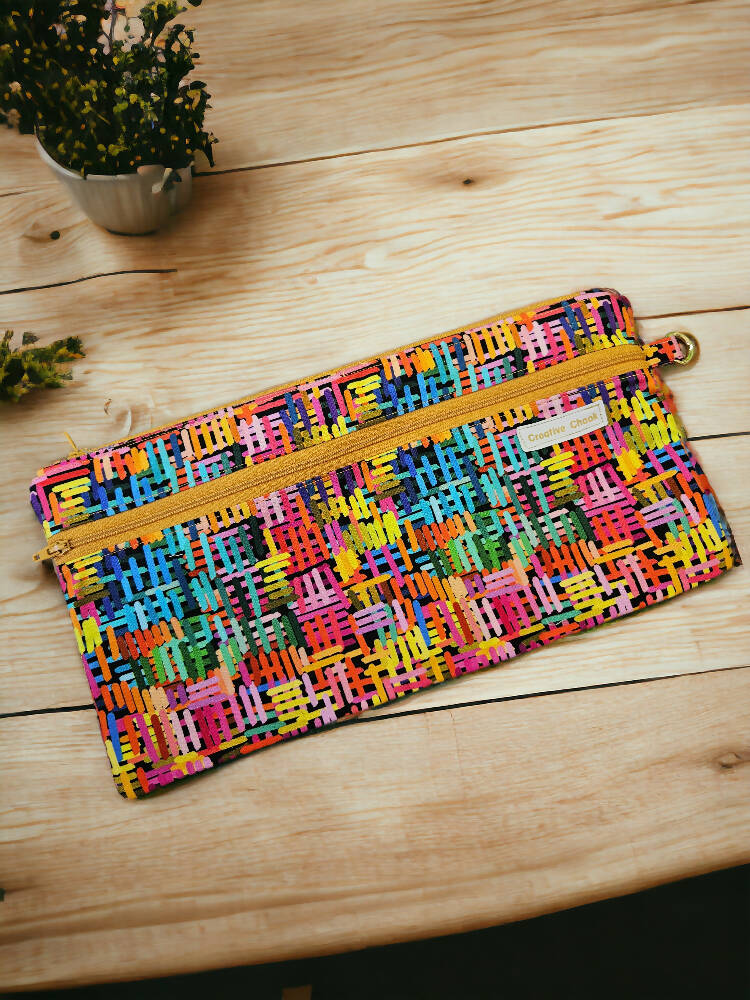Handmade Pencil Case Double Zippered Pink multicoloured