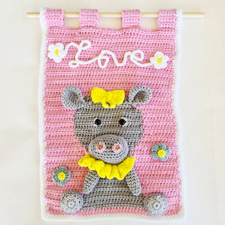 Crocheted Nursery Wall Hanger - Hippo