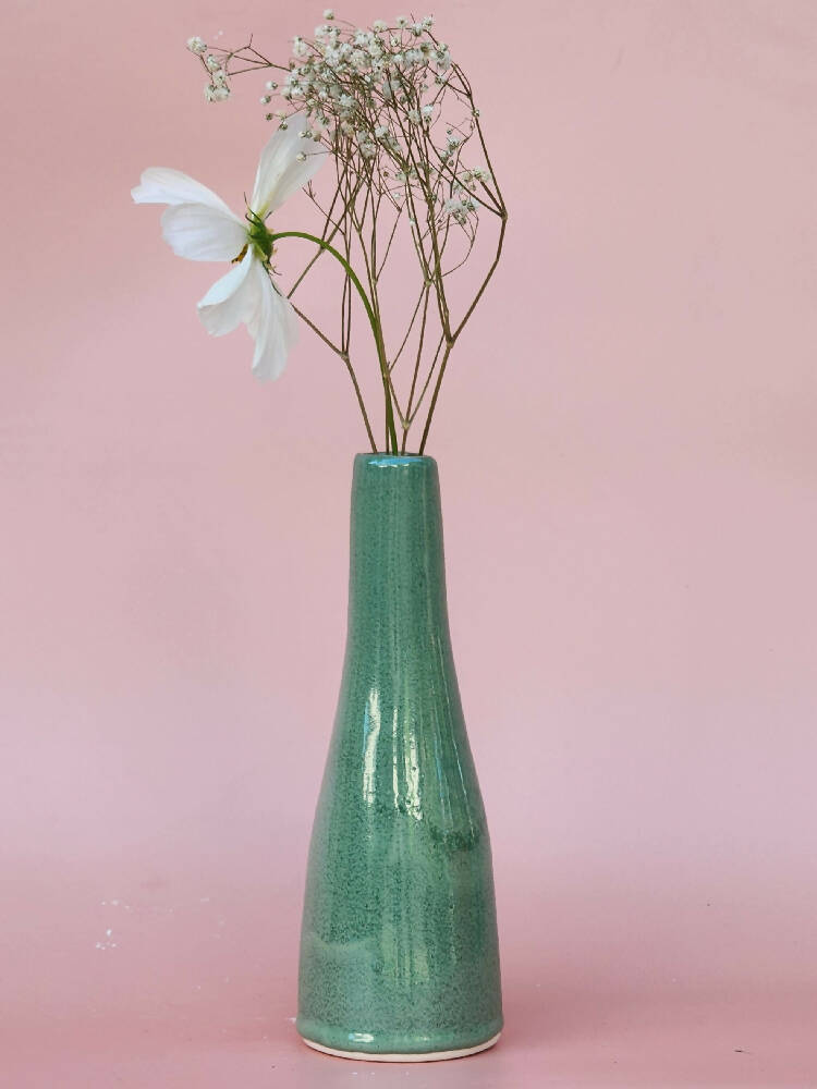 Handmade Ceramic Bud Vase - Green Stone Glazed