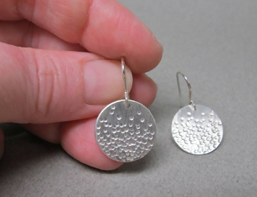 Bubbles rising sterling silver disc earrings medium size