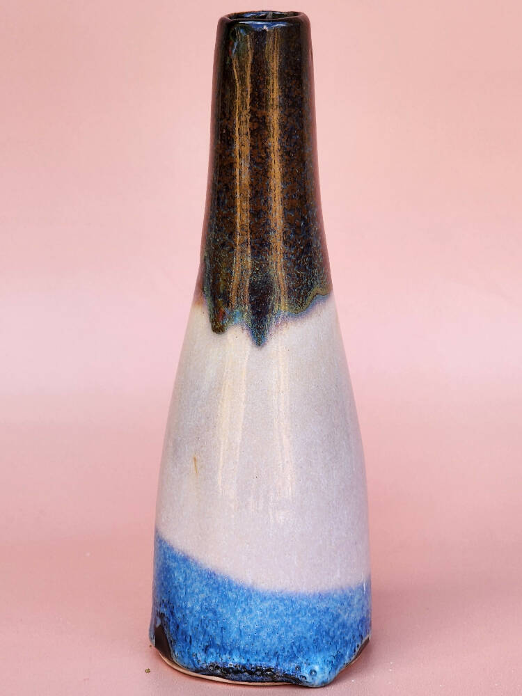 Handmade Ceramic Bud Vase - Dark Neopolitan Glazed