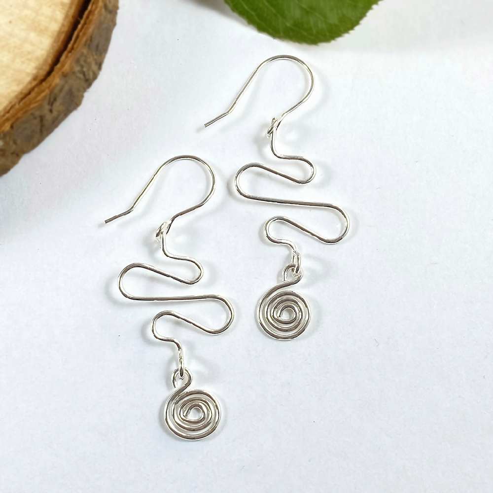 Argentium Silver Abstract Spiral Dangle Earrings