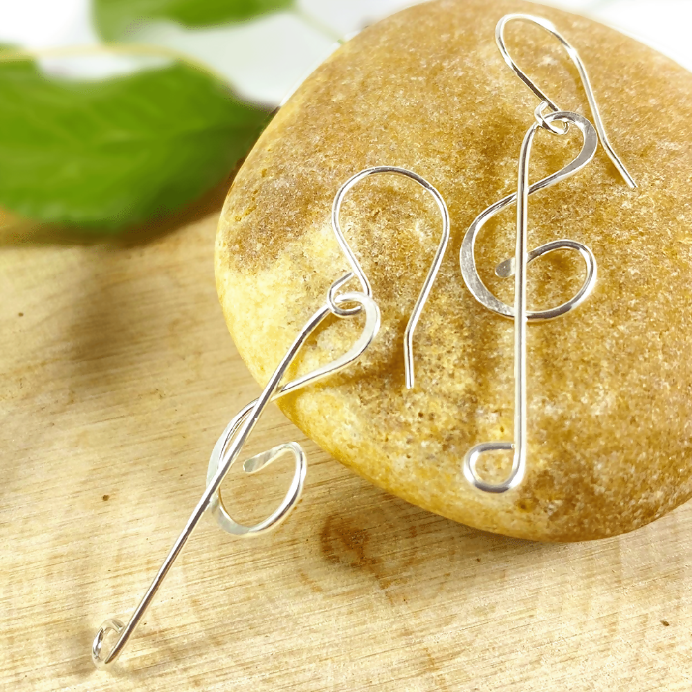 Argentium Silver Treble Clef Dangle Earrings