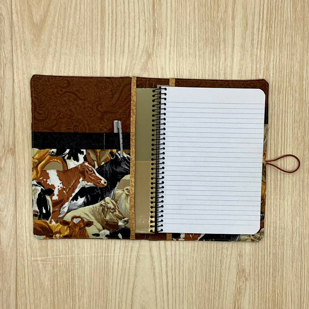 Mixed cows refillable A5 fabric notebook cover gift set - Incl. book and pen.