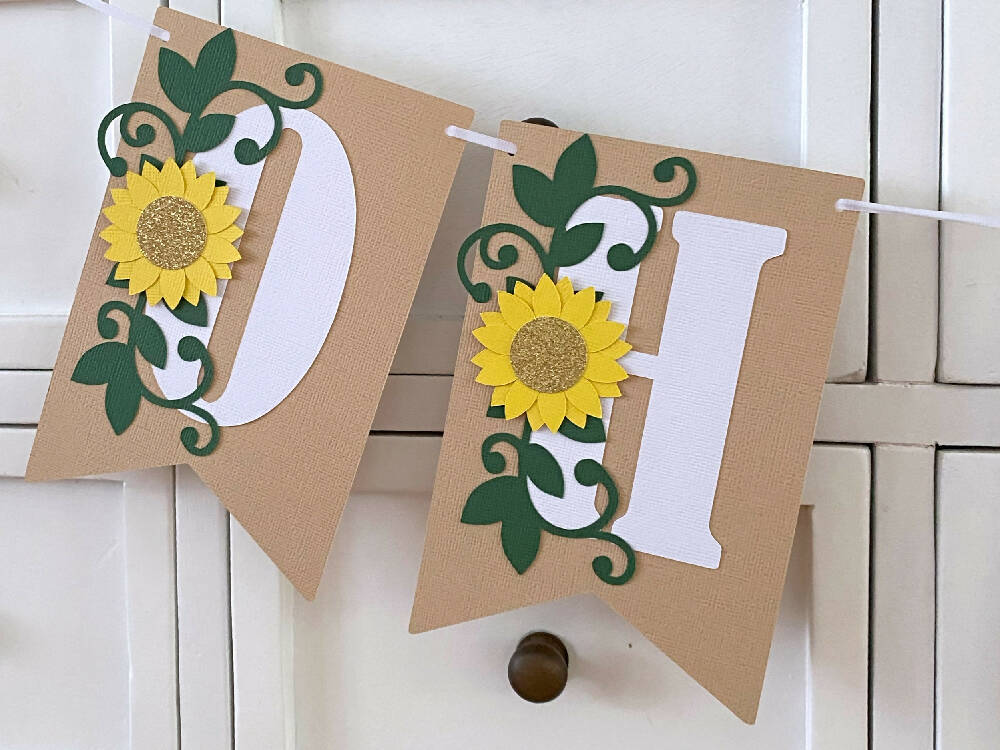 OH BABY Sunflower Banner. Botanical floral baby shower banner.