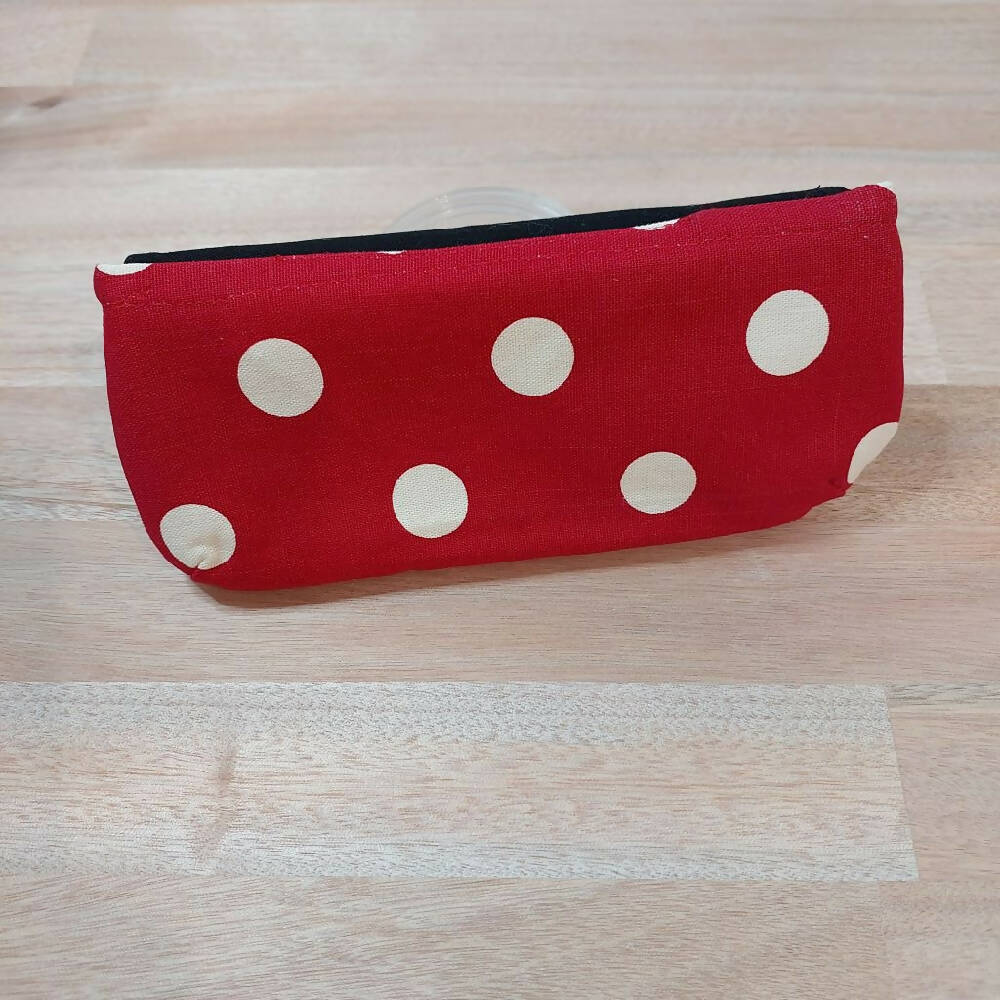 Red and white polka dot glasses/small makeup pouch