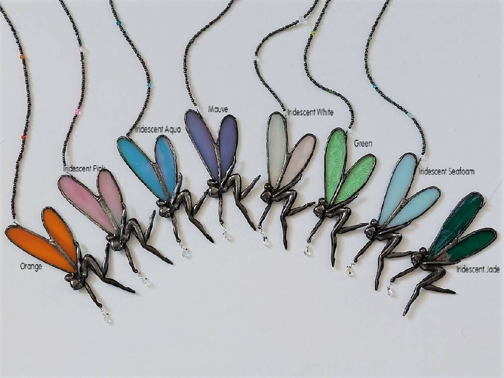 Stained glass fairy suncatcher, little pewter fairy hanger