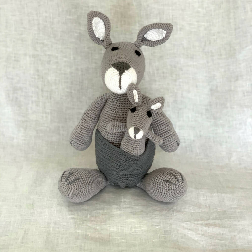 Handmade Crochet Soft Toy, Kangaroo and Joey- Australian Animals