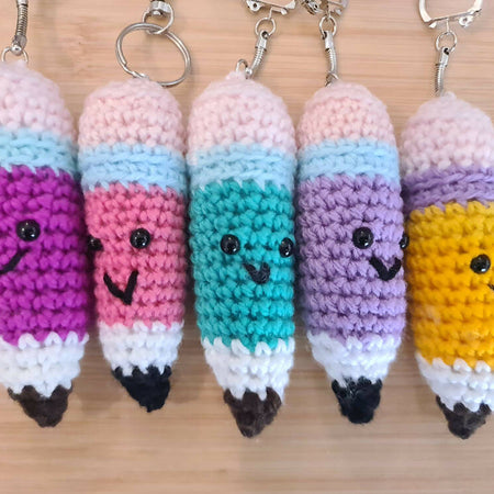 Crocheted Pencil Keyrings - ideal Teacher Gift