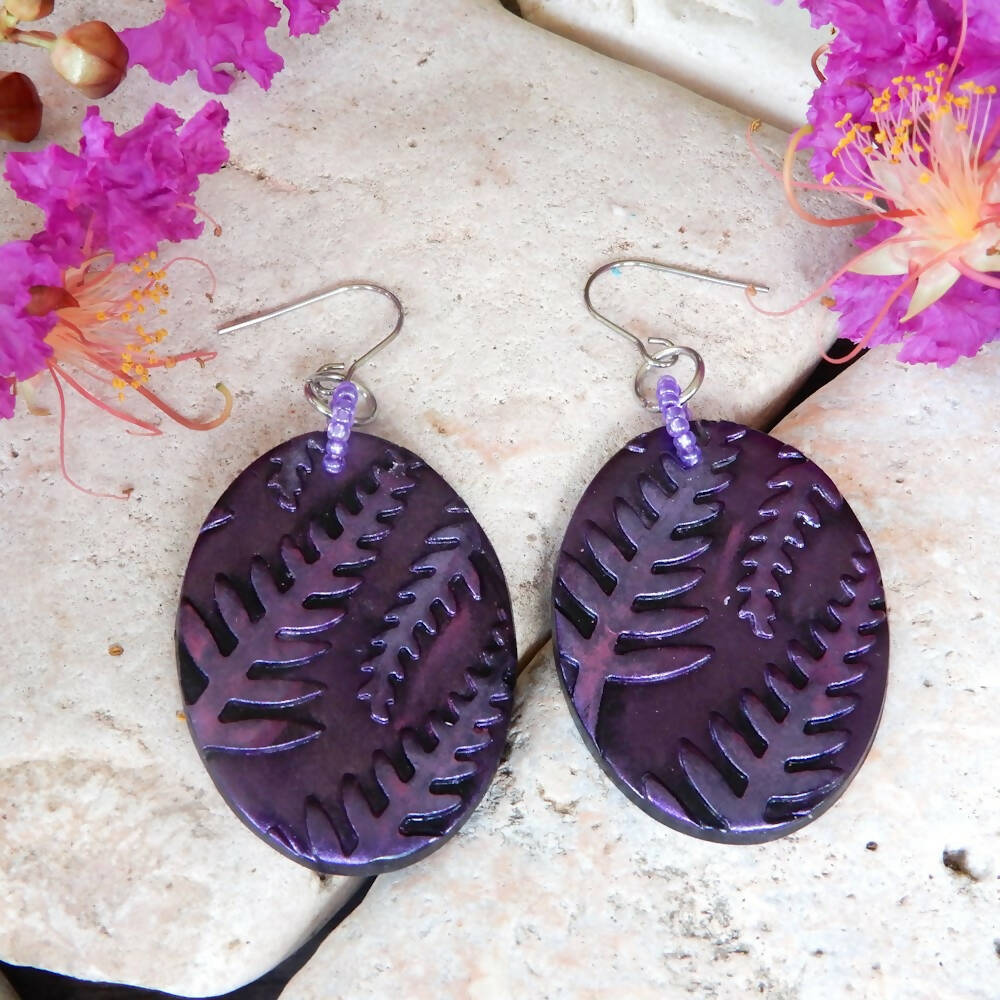 Polymer Clay Earrings "Leafy Purple"
