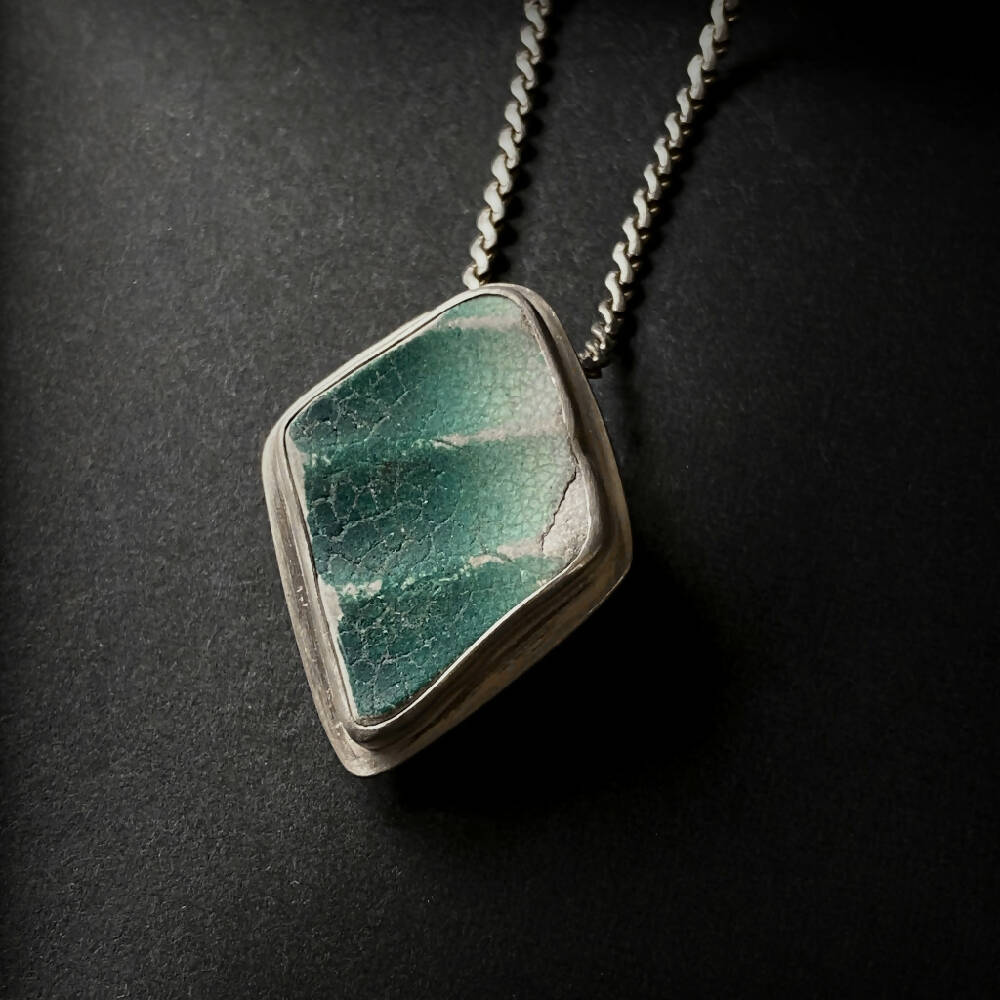 Pendant Sterling Silver Sea Pottery Green Blue Diamond D