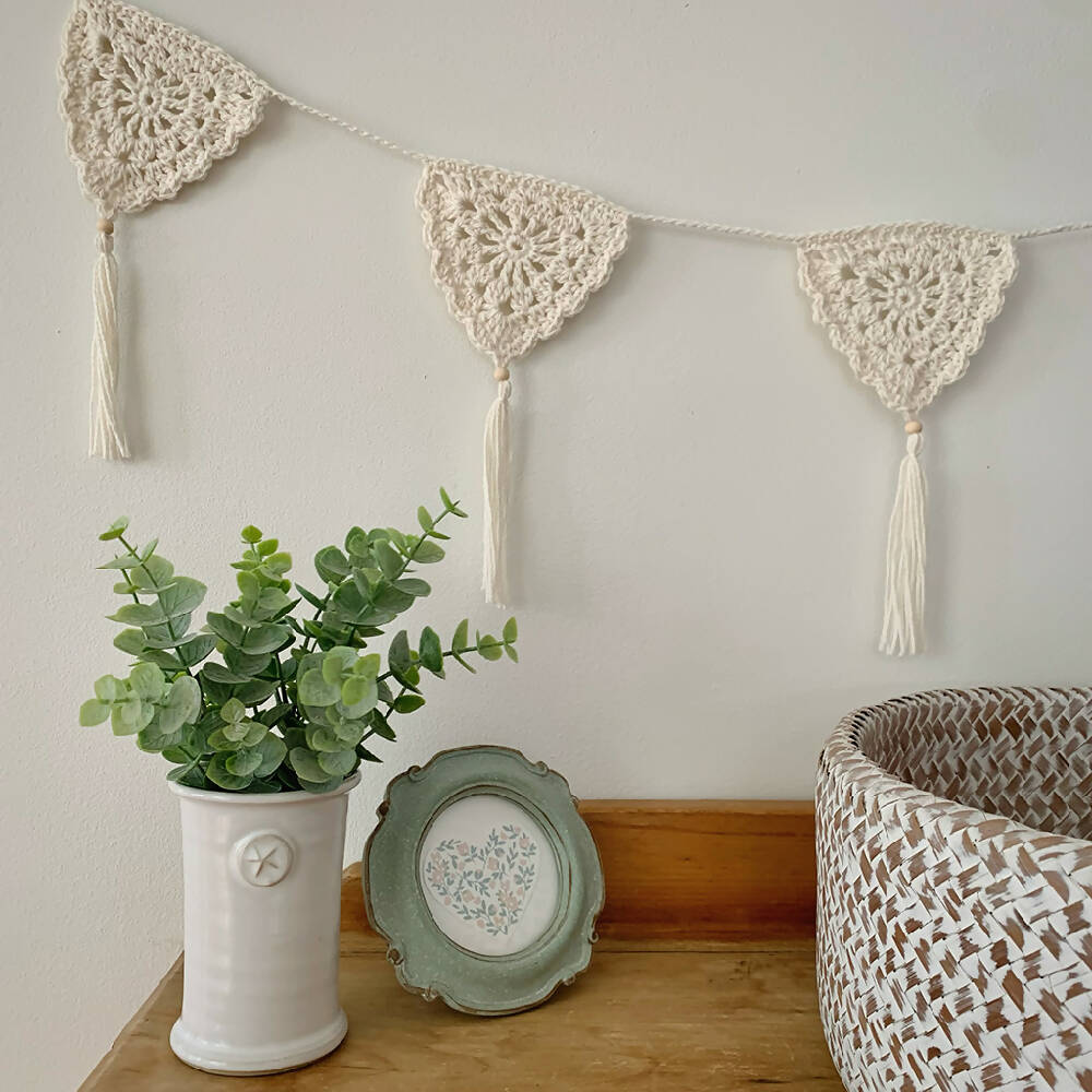 Crochet Bunting Decoration in Parchment Colour