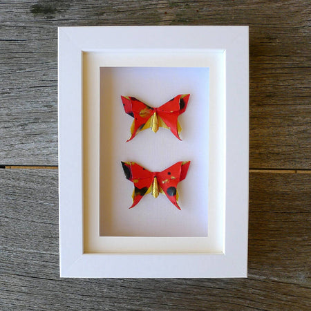 Framed Red Gold Butterflies - handmade gift for special occasion