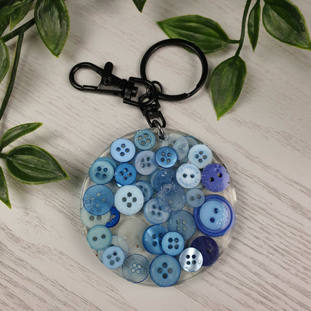 Keyring - Blue Buttons - Round - Resin - 6cm
