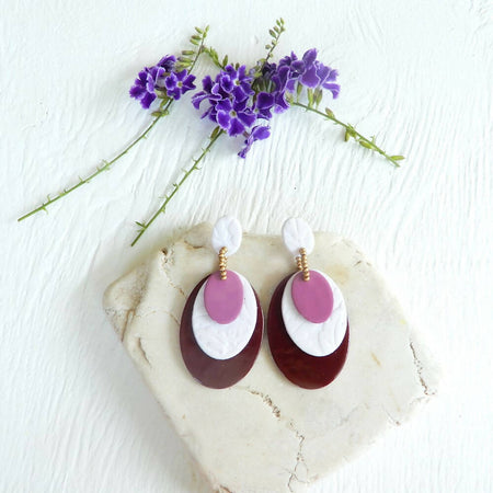 Pink & White Layered Polymer Clay Earrings 