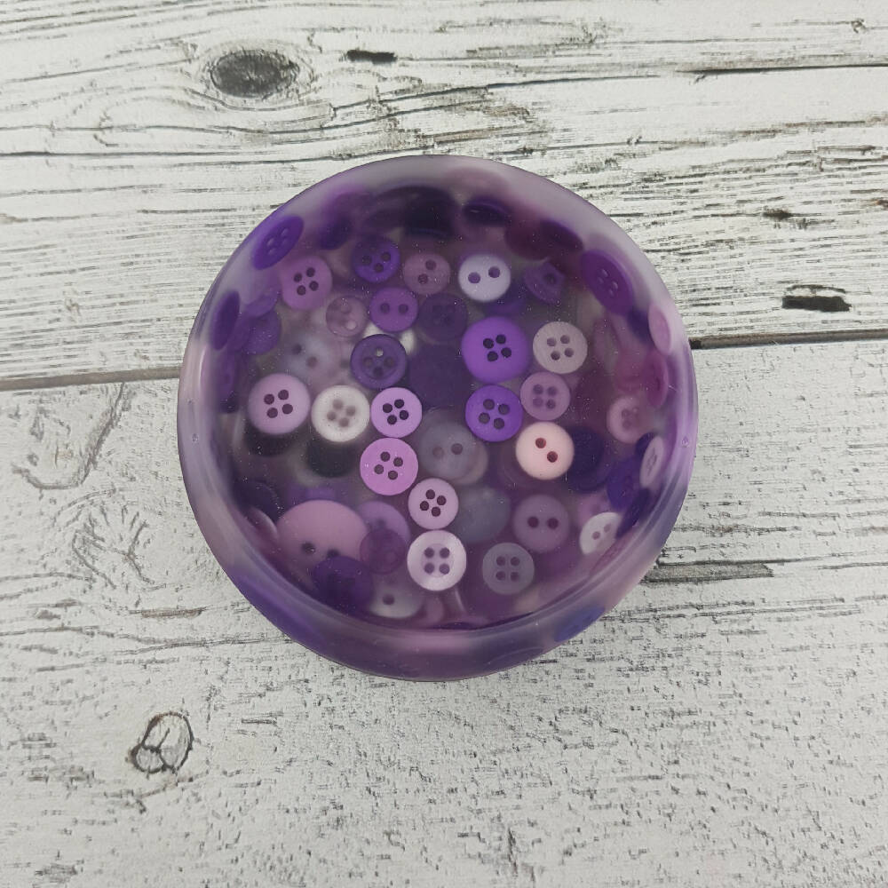 Button Bowl for Trinkets - Resin & Buttons - PURPLE