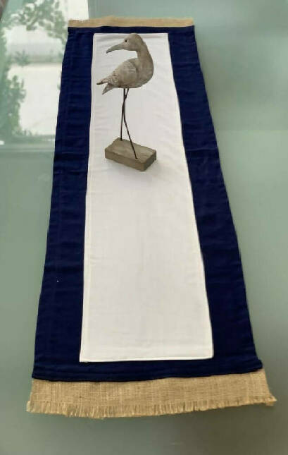 Table Runner-Navy Wool with Jute Trim-150cm x 40cm