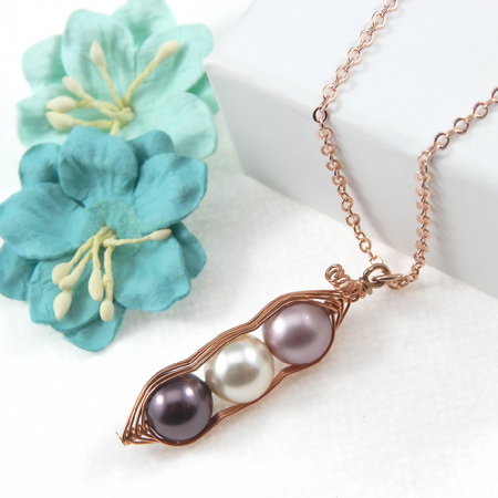 Peapod Necklace,Personalized Rose Gold Peapod Necklace