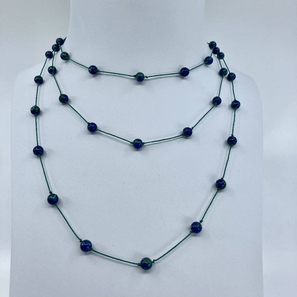 Azurmalachite and sterling silver long necklace 4