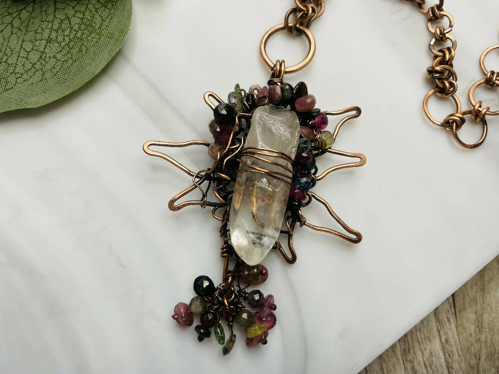 Wire Wrapped Crystal & Gemstone Pendant/ Necklace