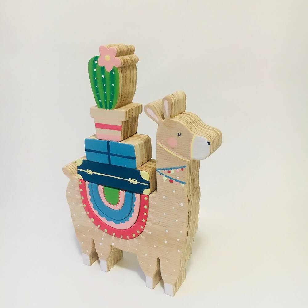 Hand painted Wooden LULU Llama Stacker with Rainbow Coat.