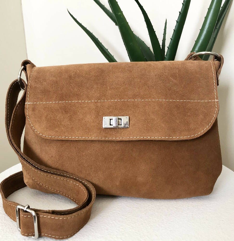Tan Suede Genuine Leather Handbag