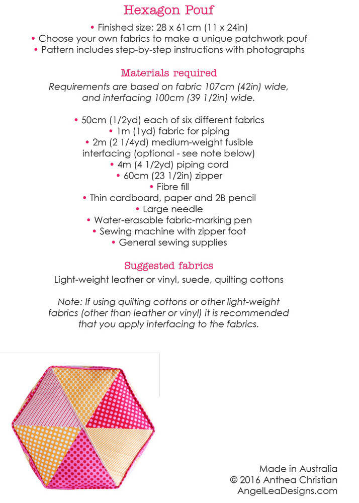 Hexagon Pouf HARD COPY Paper Sewing Pattern Triangle Patchwork Ottoman
