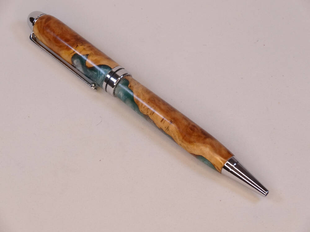 Wood-Resin Green/Silver European Pen
