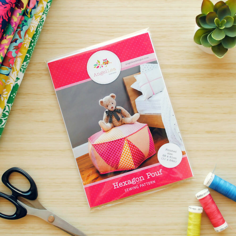 Hexagon Pouf HARD COPY Paper Sewing Pattern Triangle Patchwork Ottoman