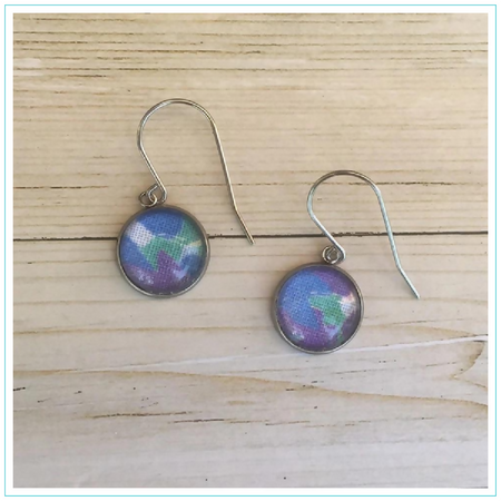 Cool Colours Stainless Steel Glass Cabochon Earrings