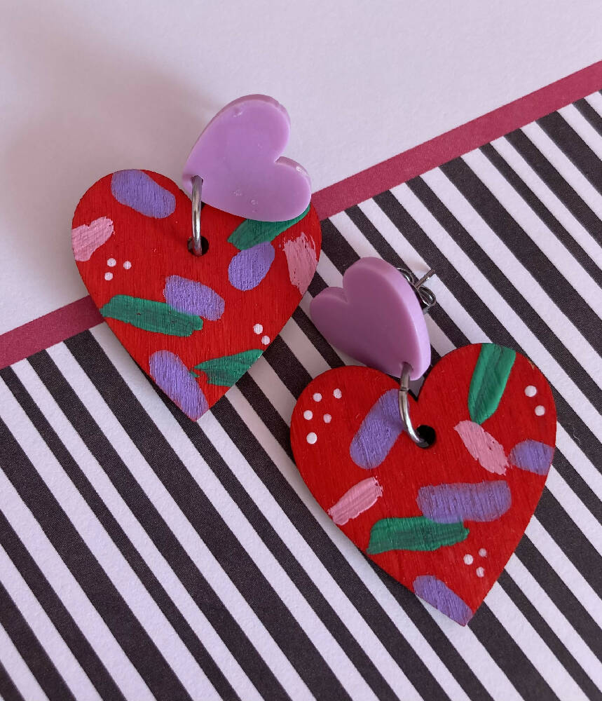 Red / Lilac top Handpainted earrings