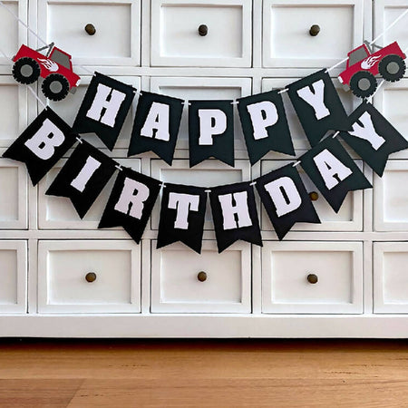 Monster Truck Happy Birthday party banner.