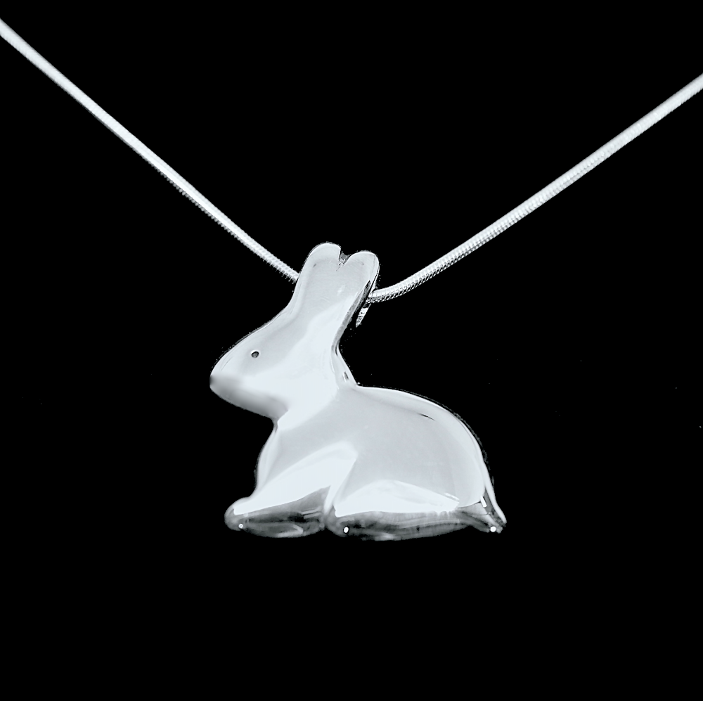 choc bunny pendant silver snake chain black sml