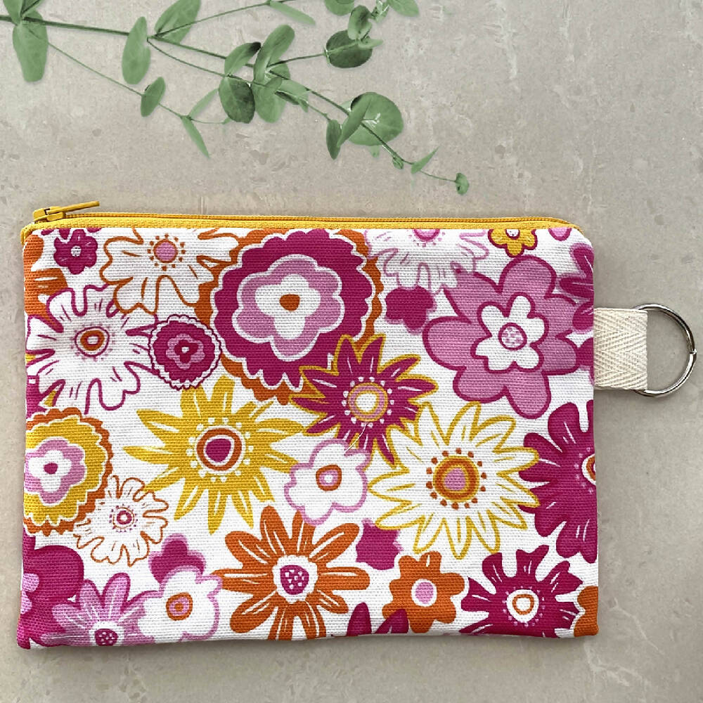 Zipper Purse - Fun Vibrant Seventies Vibe Flowers pattern print with secret message inside #25