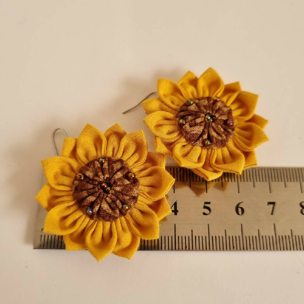 Sunflower Earrings - Unique Jewellery - Fabric Earrings