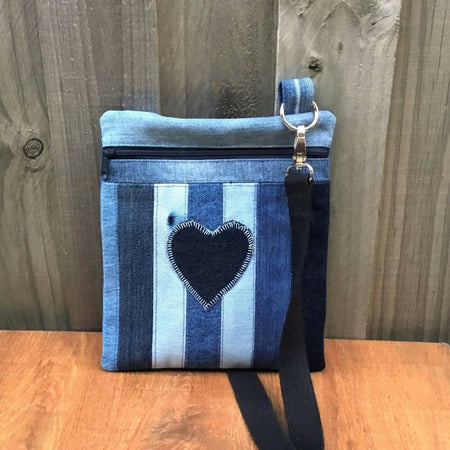 Upcycled Denim Cross Body Bag - Blue Heart