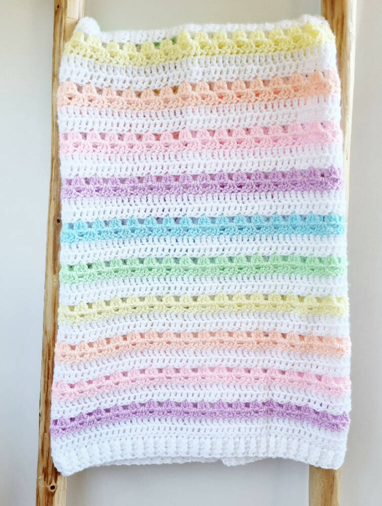 Baby Blanket Pastel Rainbow of Colours Newborn Handmade Crocheted